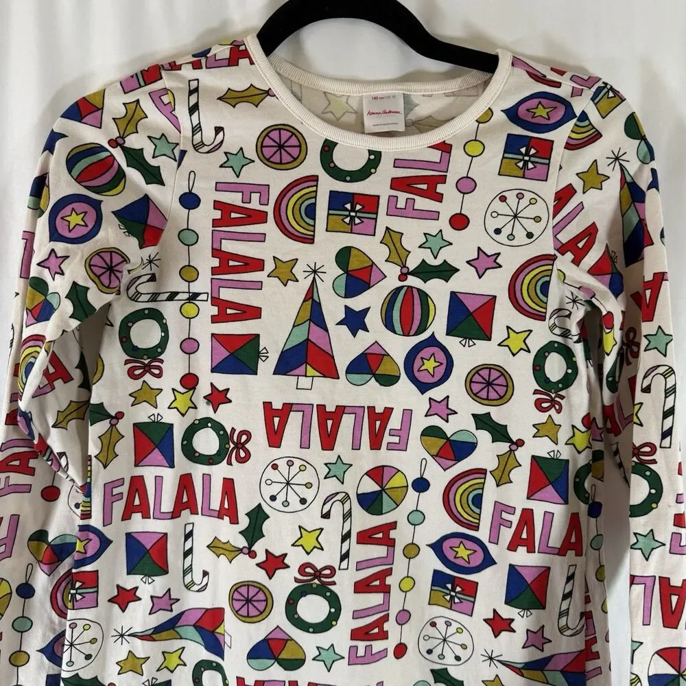 Hanna Andersson Christmas Dress Girls 10 Long Sleeve FaLaLa Round Neck